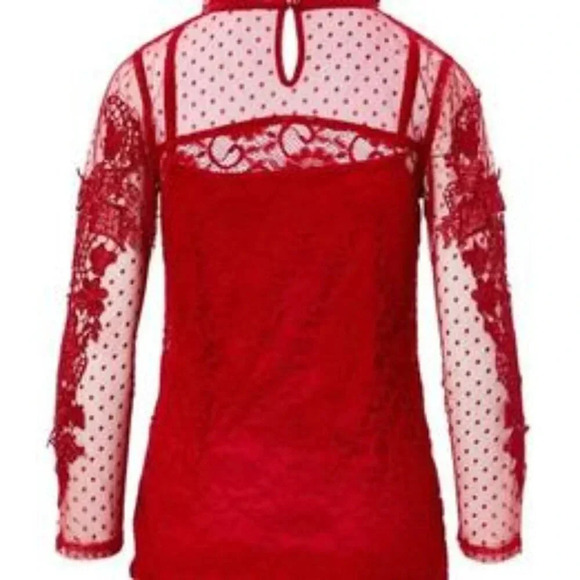 Pretty Angel Haut en soie mélangée à dentelle florale- bordeaux Taille L - Picture 3 of 11